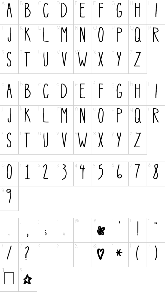 Pea Mystie Unicase Character Map