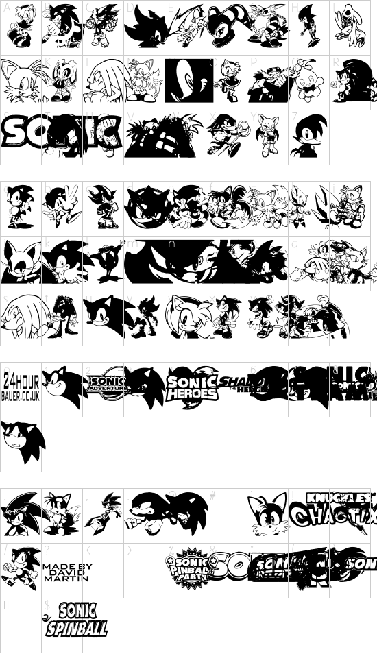 Sonic Mega Font Character Map