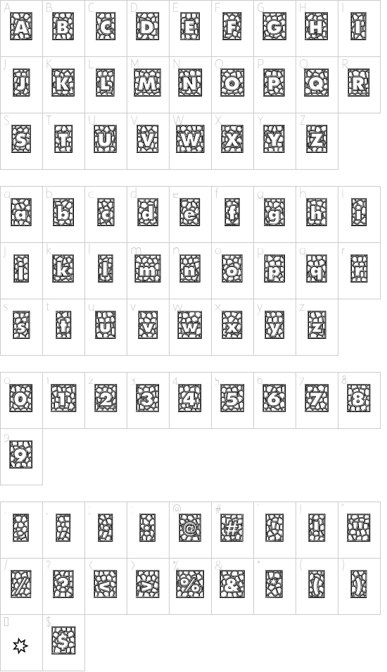 Quintus LeadedGlass Character Map