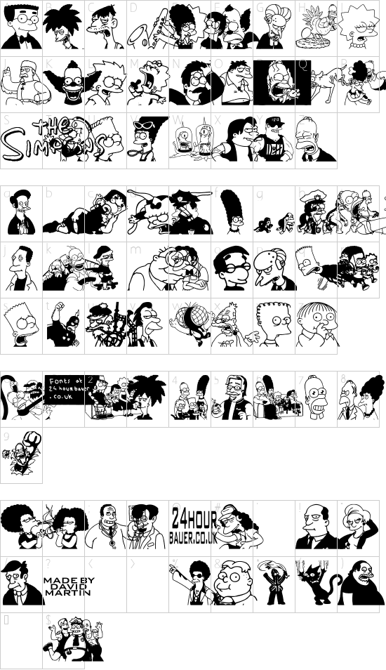 Simpsons Mmmm...Font Character Map