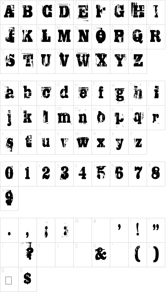 TRASHED Character Map
