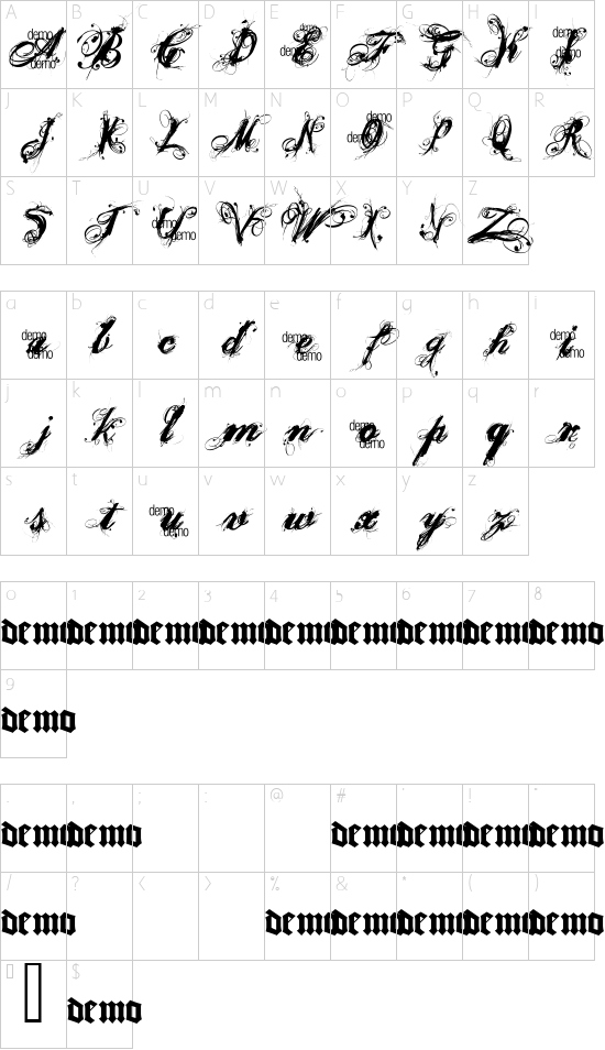 Poesie_Noire_DEMO Character Map