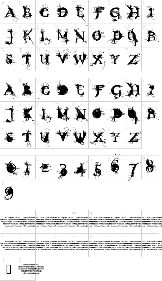 BONDAGE DEMO VERSION Character Map