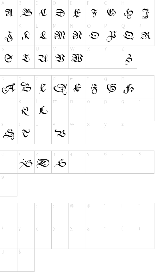 ZentenarZier Character Map