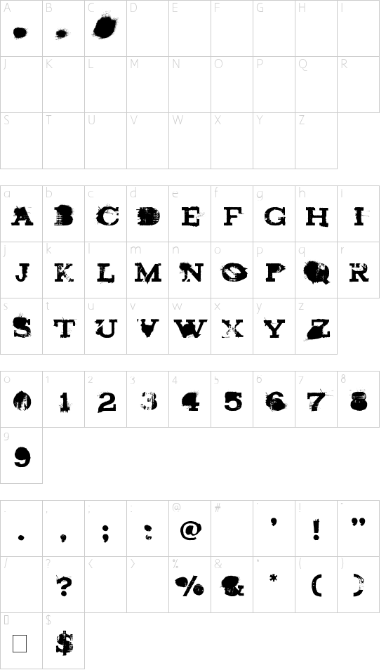 brand new burn Character Map