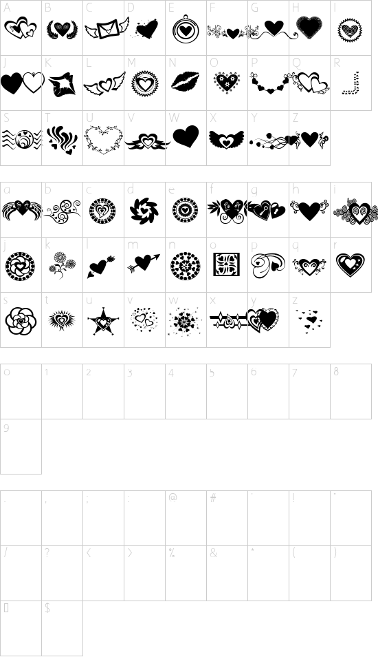 SexyRexy-Smitten Character Map