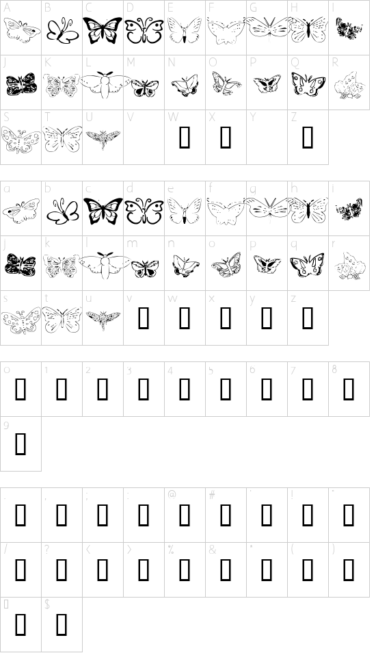 ButterflyHeaven Character Map