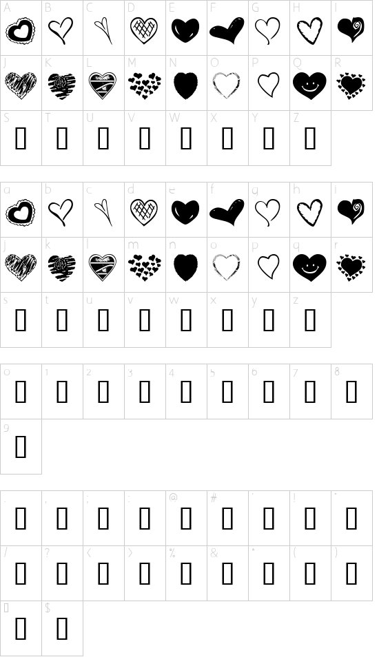 KR Heartalicious Character Map