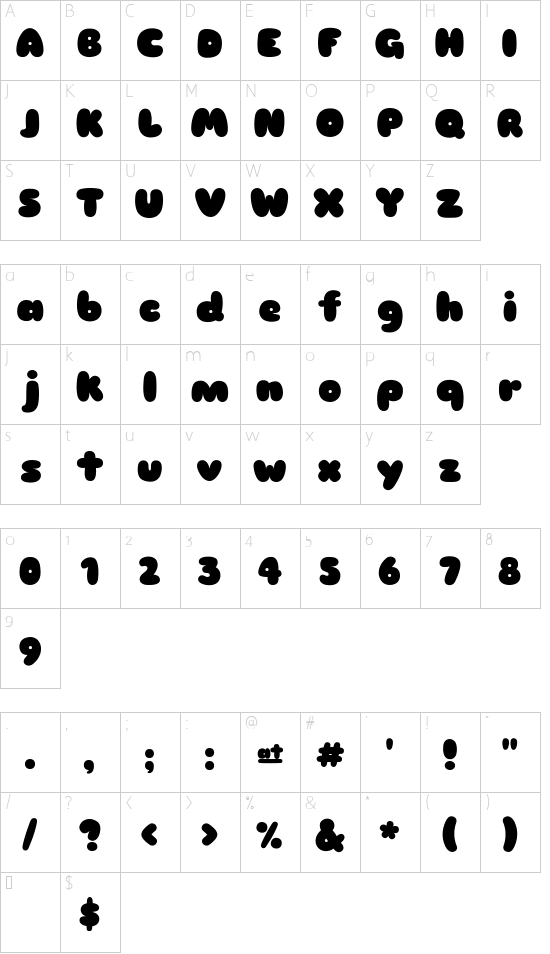 Sniglet Character Map