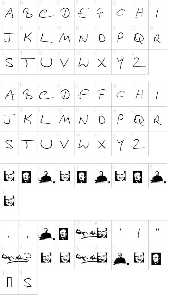 Douglas Adams Hand Character Map