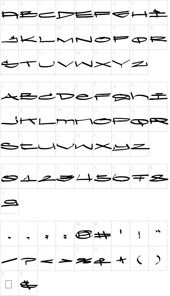 Zona B Character Map