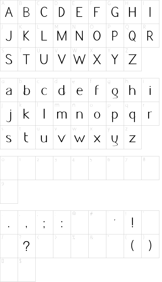 Jacks Font Character Map