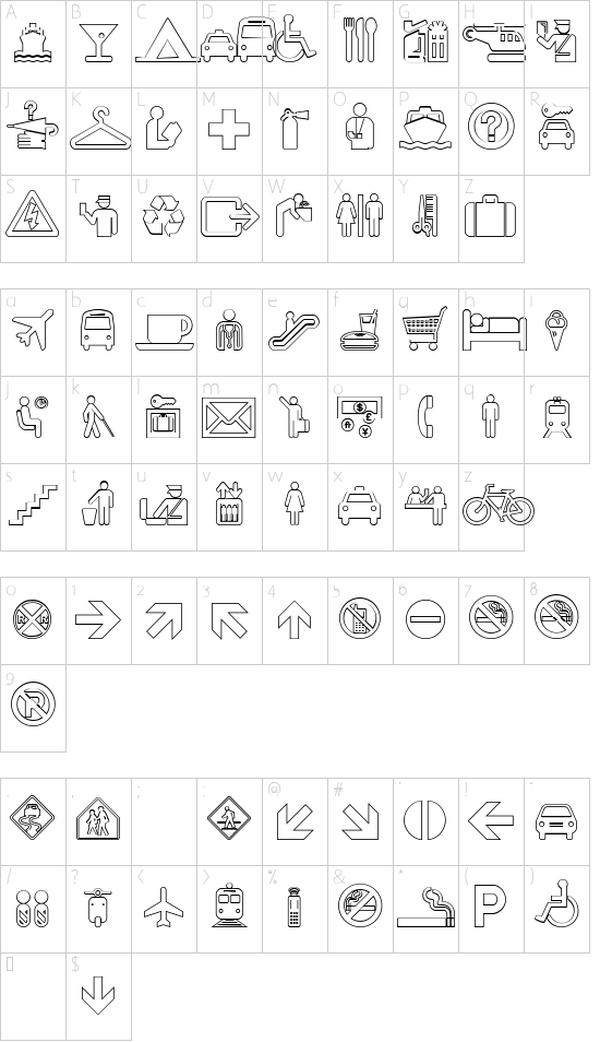 Travelcons Character Map
