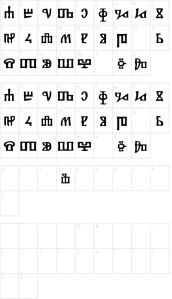 Glagolitsa Character Map