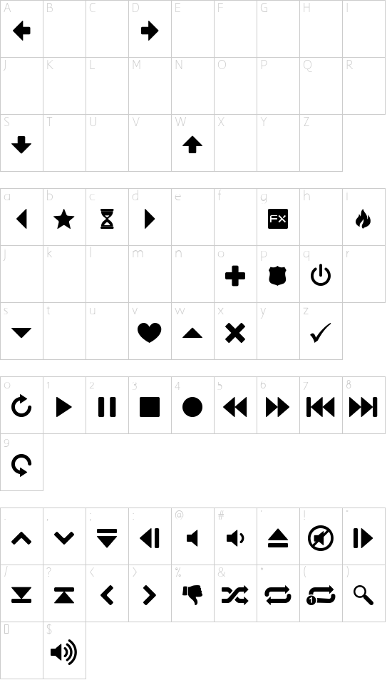 Guifx v2 Transports Character Map