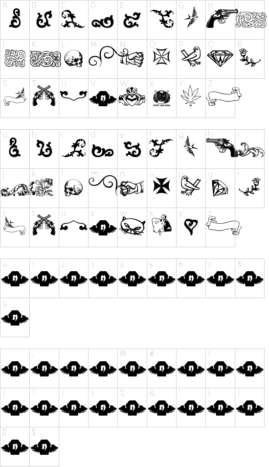 LT Sweet Nothings Character Map