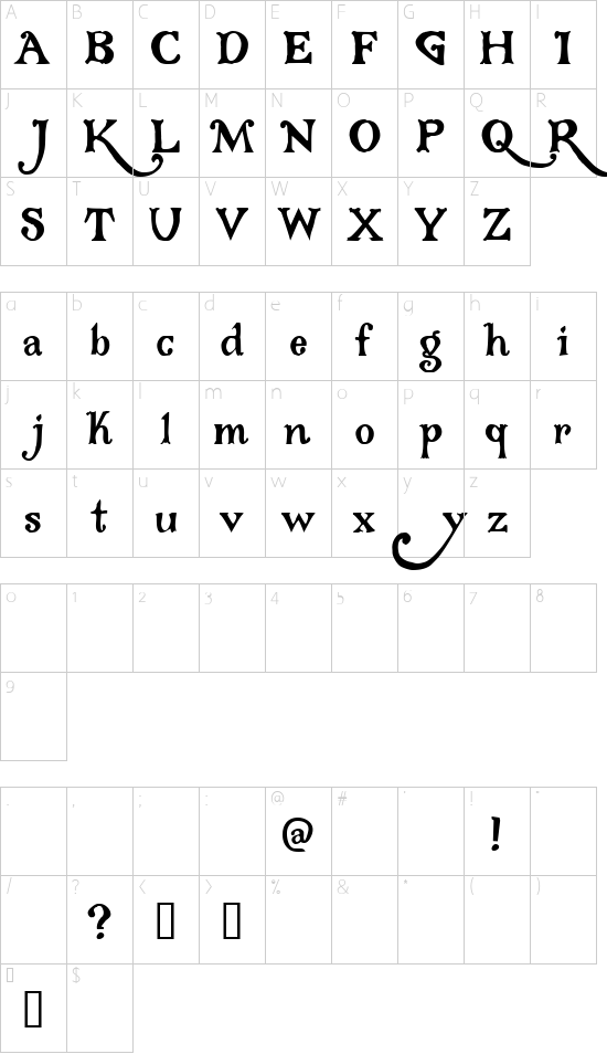 Gloriana Character Map