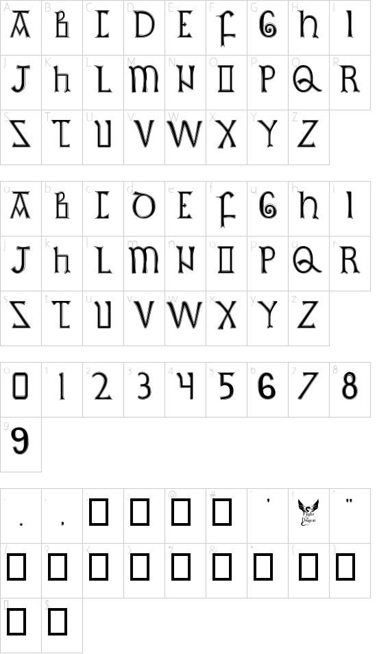 British Outline Majuscules Character Map