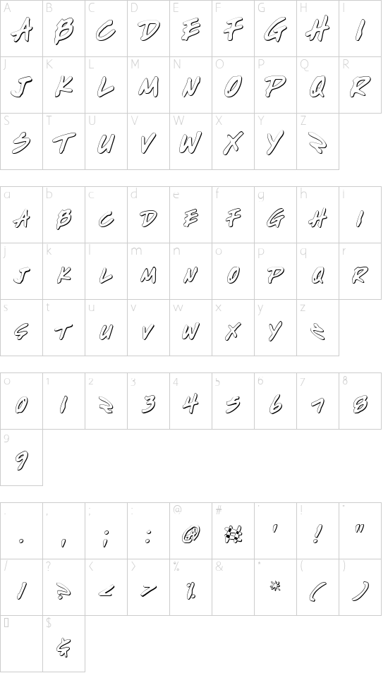Write Off Oultine Character Map
