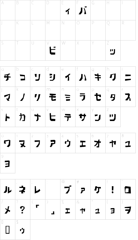 PavementKana Character Map