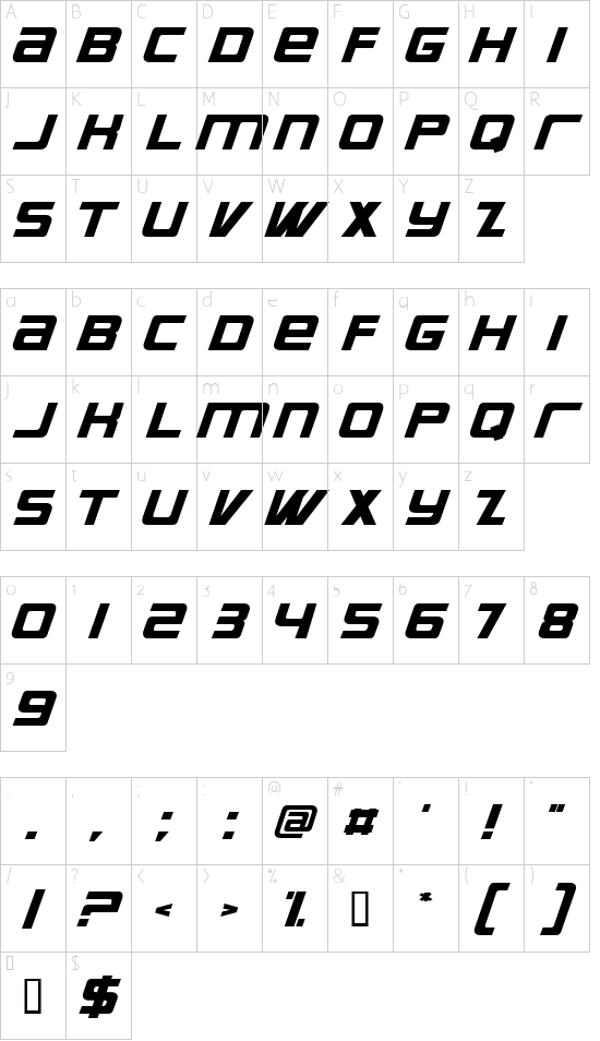 Bauer Character Map