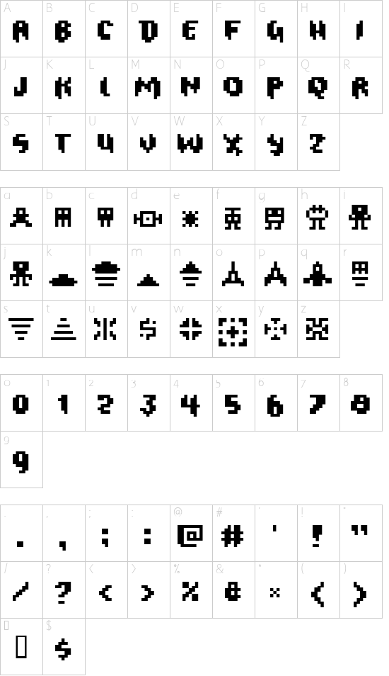 Oxygene 1 Character Map