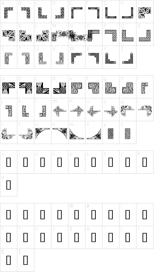 Celtic Frames Character Map