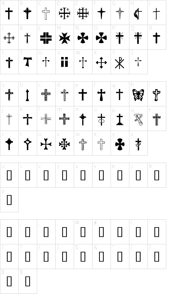 Christian Crosses Character Map