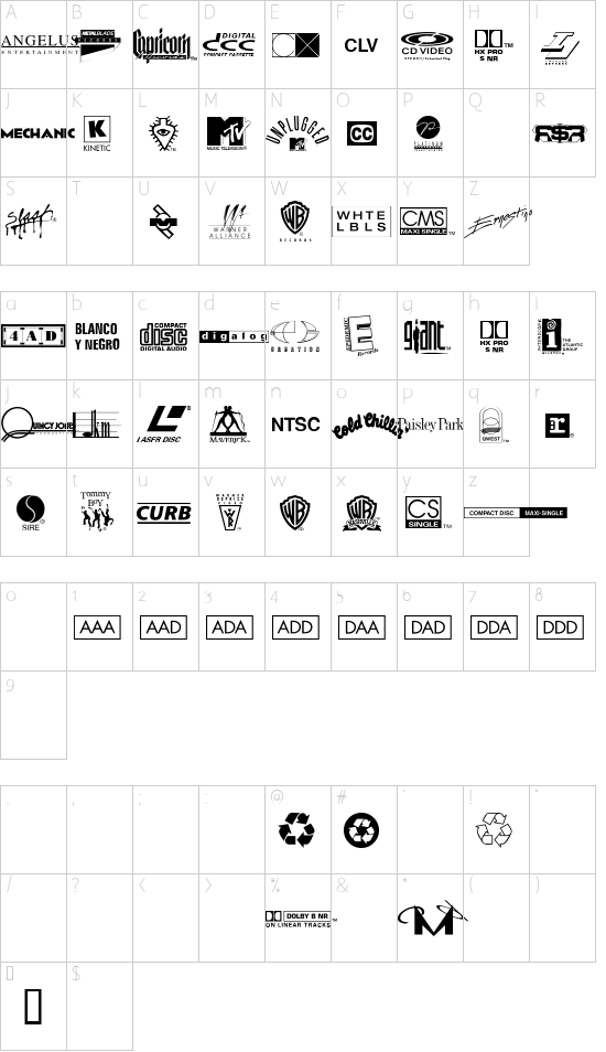WarnerLogoFontNine Character Map