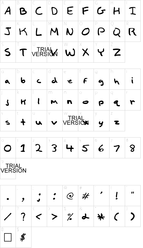 Child's Play Trial Version Character Map
