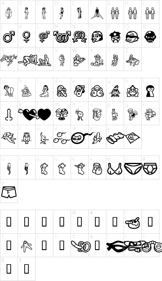 Erotica CD Character Map