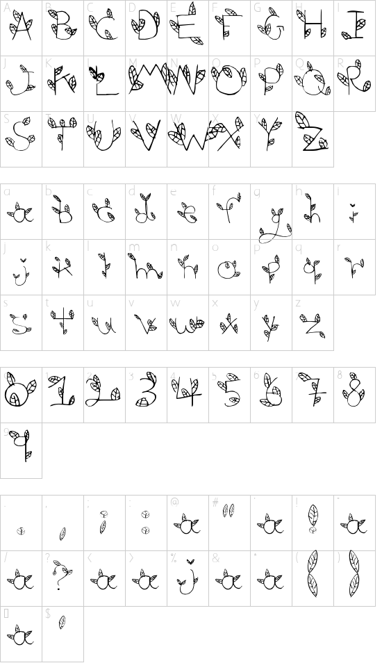 leaves Character Map