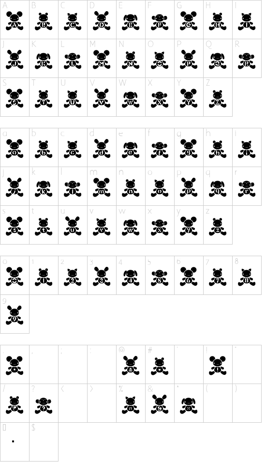 Ste-ani Font Character Map