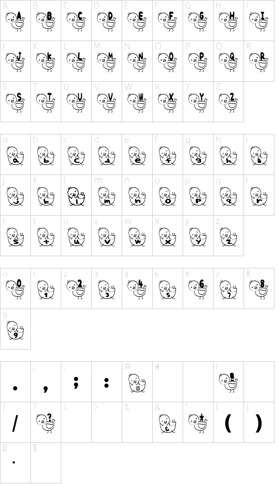 T-piyo Font Character Map