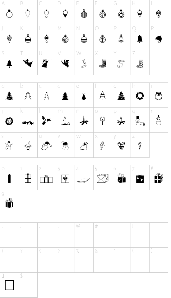 XmasDings Character Map