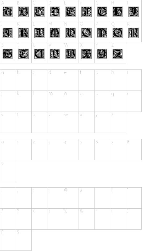 Gotische Initialen Character Map