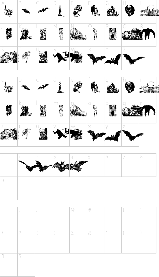 Horror Dingbats Character Map