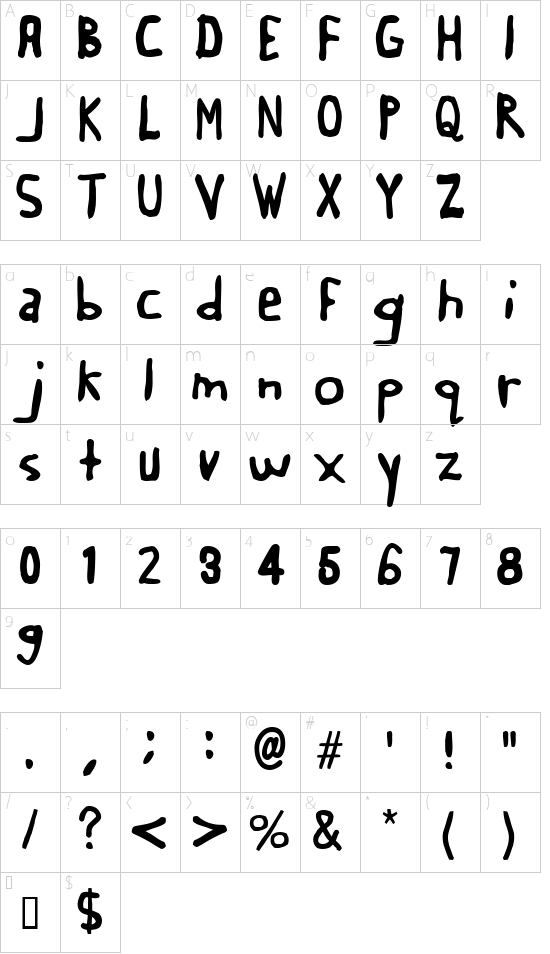 Buttweasel Character Map