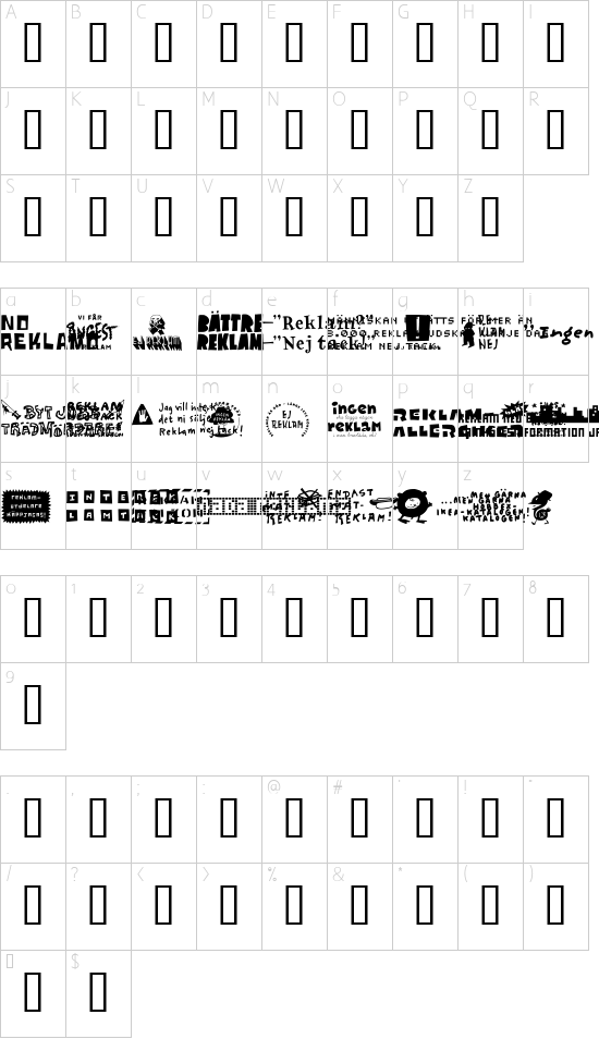 No Reklamo Character Map