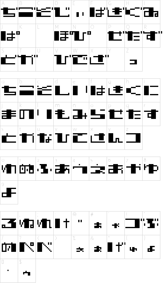 TECNO STRESS HIRAGANA Character Map