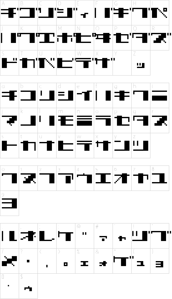 TECNO STRESS KATAKANA Character Map