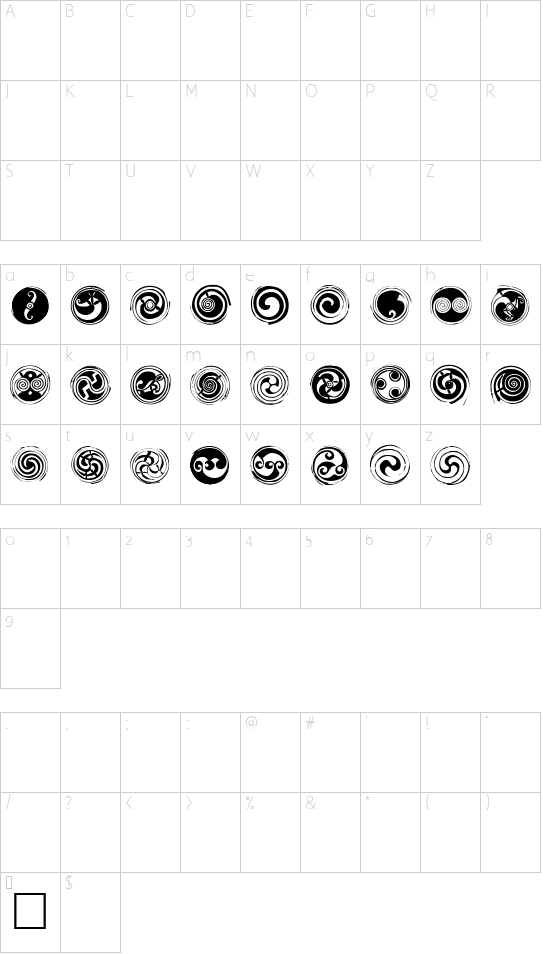 Spirals Character Map