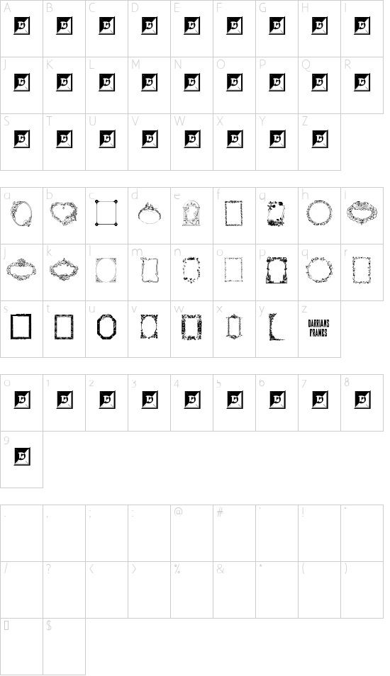 Darrians Frames Character Map