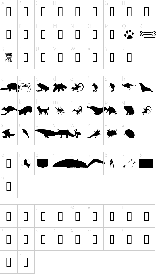 AussieIcons Character Map
