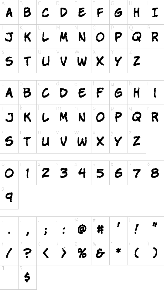 VTC StressedHand Character Map