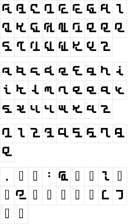 SKYSCRAPER Character Map
