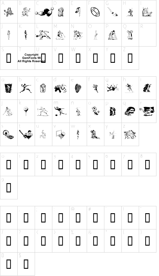 Sportzs Character Map