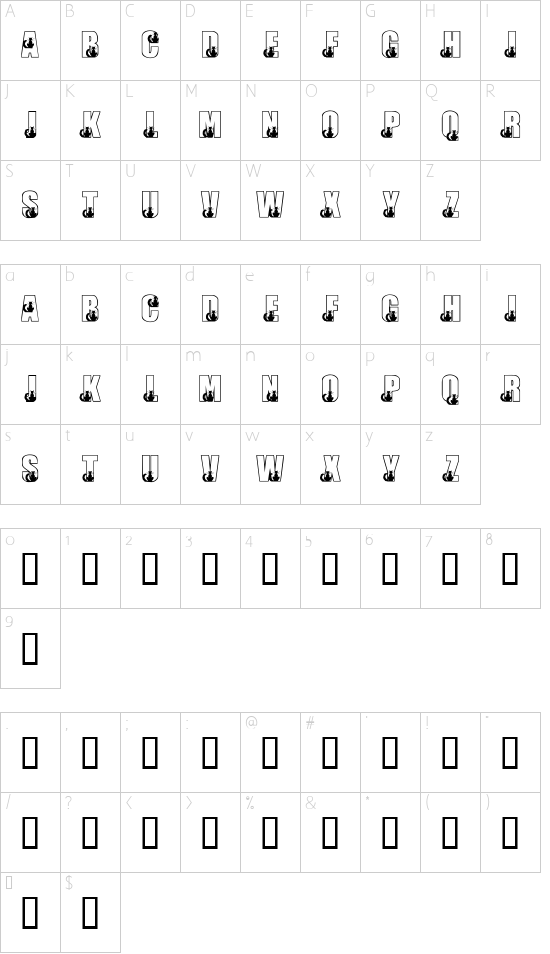 KR Black Kat Character Map