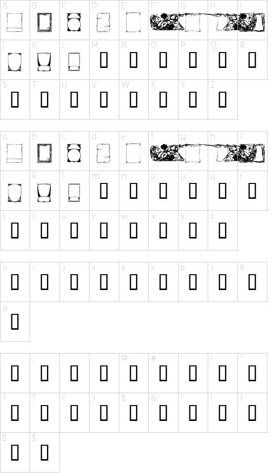 KR Deco Frames Character Map