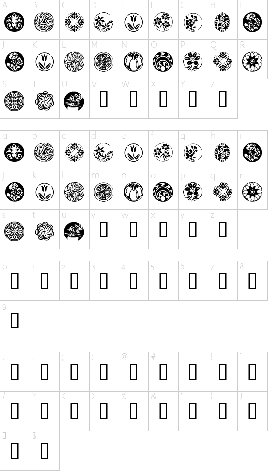 KR Fleurish Circle Character Map